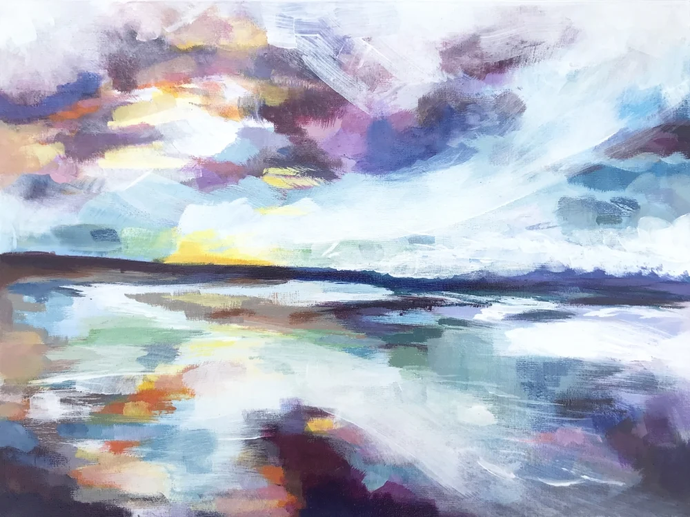 Beach Sunset 14”x11” acrylic on canvas