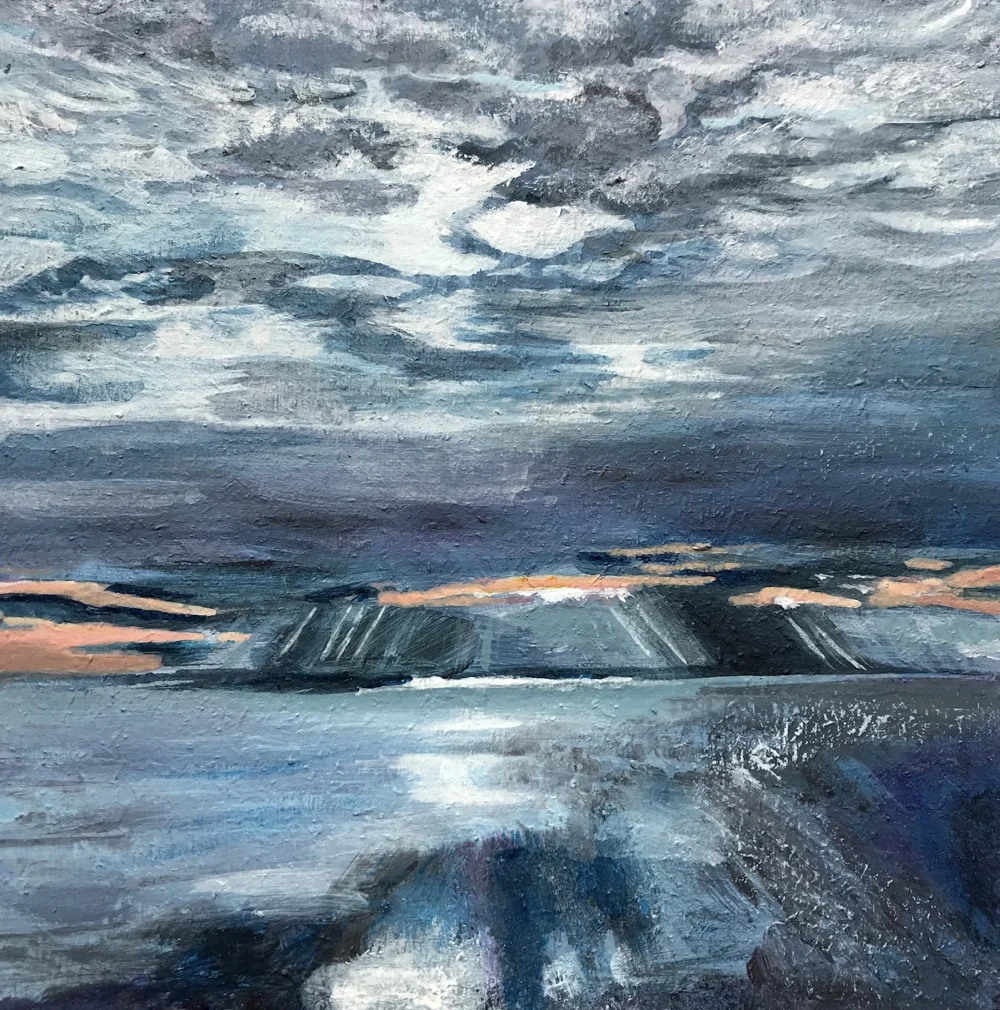 Stormy Rodanthe 5.25”x5.25” acrylic on recycled block